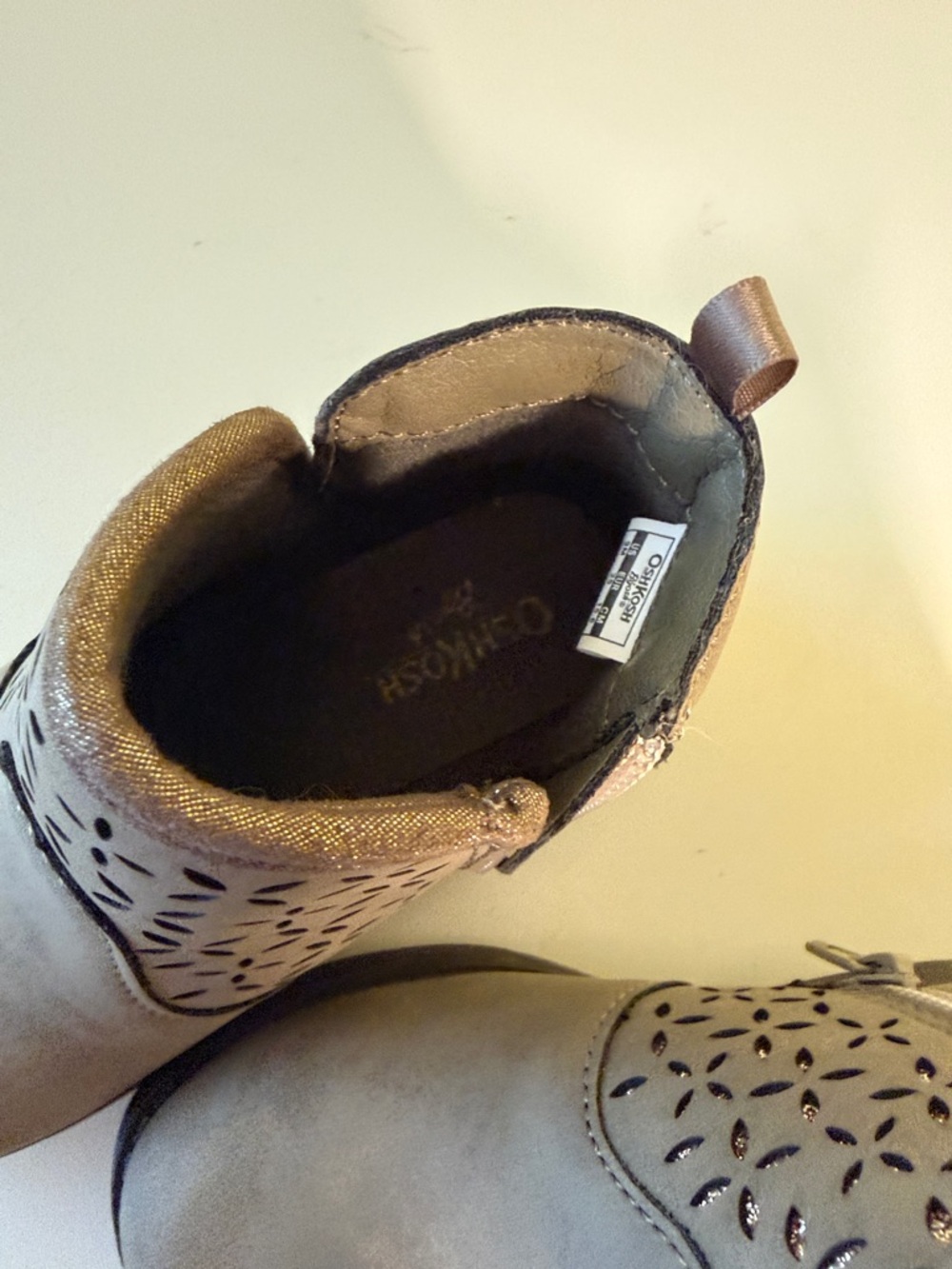 OshKosh B'gosh Taupe Girls Ankle Boots with Cutout Detail - Picture 8 of 10